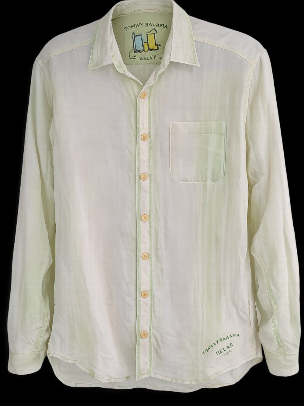Tommy Bahama Relax Linen Shirt Mens Medium GreenWhite ButtonUp Beach Lightweight